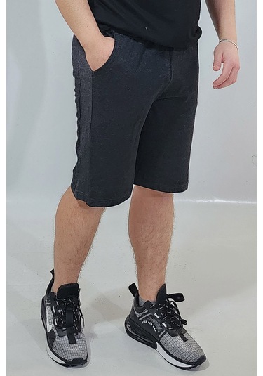 Erkek Antrasit Yandan Şerit Detaylı Şort Antrasit - Melanj