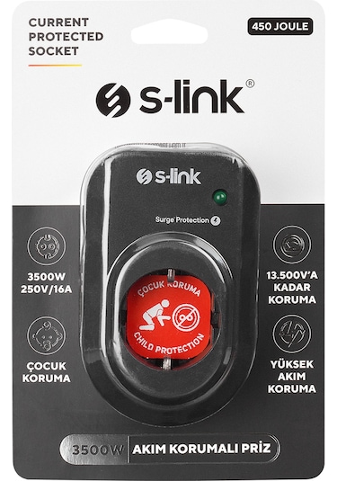 S-Link SL-06 16A 3500W 450 Joule Akım Korumalı Tekli Priz