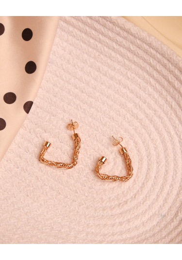 Kadın Kararmaz Çelik Burgu Asimetrik Küpe Altın