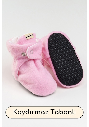 Organik Pamuk Astarlı, Bebek İlk Adım Ayakkabısı, Kaydırmaz Taban, Bebek Pandufu, Bej Patik Pembe