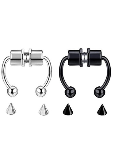 Suntek Paslanmaz Manyetik Yanlış Burun Gümüş-1-takım Gümüş - Mavi