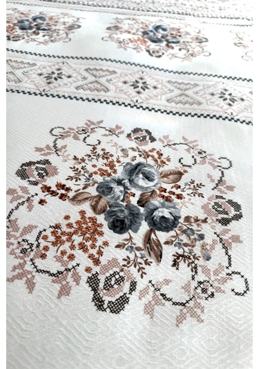 Alla Turca Çift Kişilik Kanaviçe Desenli Pike Gri 200x240 Cm %100 Pamuk Gri