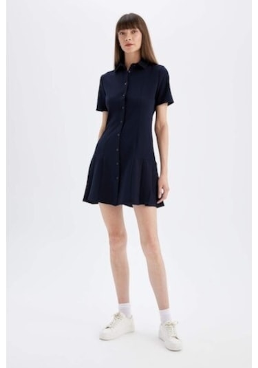 Defacto Polo Yaka Basic Düz Kısa Kollu Pileli Mini Elbise D4203AX24AUNV245