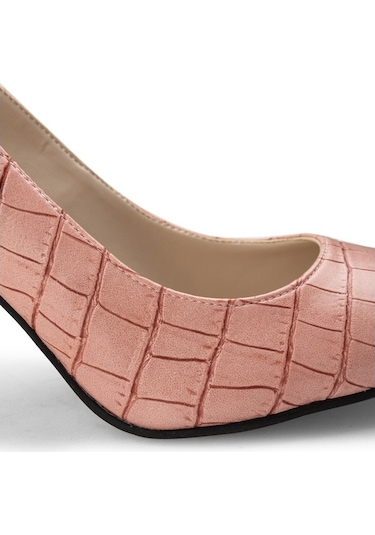 Deery Pembe Kroko Stiletto Kadın Topuklu Ayakkabı Pembe