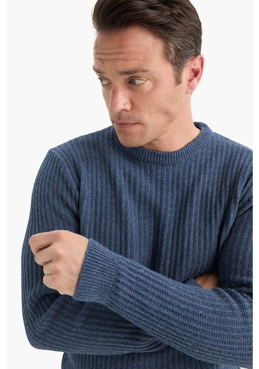 Defacto Standart Fit Bisiklet Yaka Basic Dokulu Triko Kazak E0811ax25wnın34 İndigo