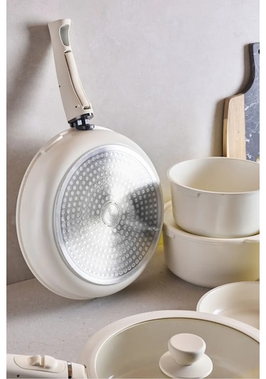 Beta 15 Parça Seramik Döküm Tencere Tava Seti Beige 17649 Bej