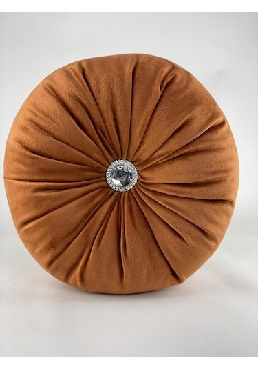 Mrs.gugar Lux Kadife Yuvarlak Taşlı Yastık Tarçın