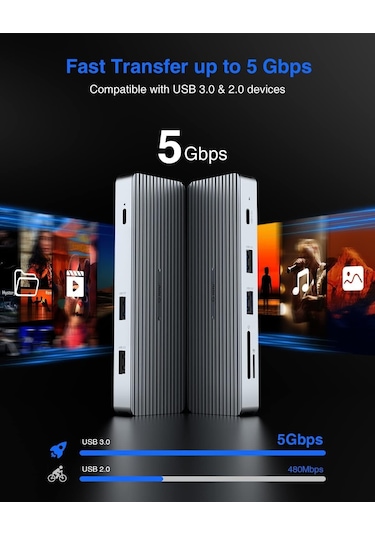 Usb C Hub, 4k Hdmı Bağlantı Noktalı 9'unda 1 Arada Yerleştirme İstasyonu Tipi C Hub, 3 Usb 3.0 Bağlantı Noktası