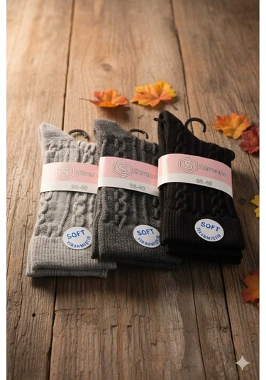 Kadın Lambswool Yün Çorap 3'lü Asorti Setler 36-40 Set 4