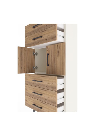 Arges Dolap Tek Raflı 5 Çekmeceli 2 Kapaklı 60x30x134 Aytaşı-çam Aytaşı