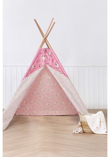 Çocuk Oyun Çadırı Ahşap Direkli Geniş Oyun Evi 150x150x200 Cm Pembe