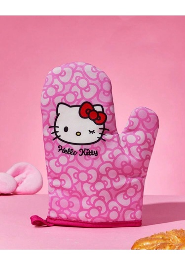 Hello Kitty Desenli Isıya Dayanıklı Pembe Fırın Eldiveni - Mutfak Tutacağı