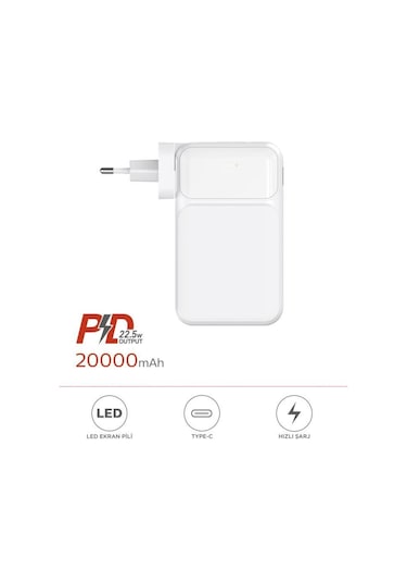 1027 20000 Mah Type-c Lightning 22,5 W Hızlı Şarj Dijital Göstergeli Powerbank Siyah