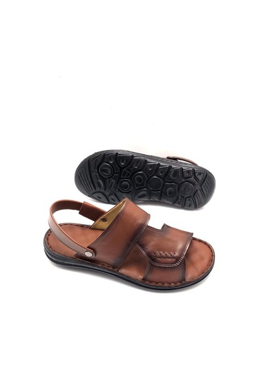 Umut Hakiki Deri Hafif Tam Ortopedik Taba Masajlı Erkek Sandalet Taba