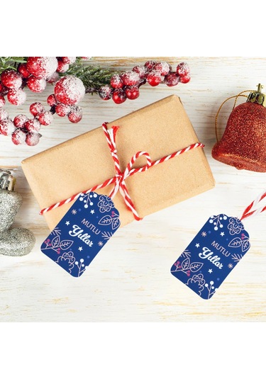 Yılbaşı Mutlu Yıllar Yazılı Hediye Etiketi, Çiçek Temalı Yeniyıl