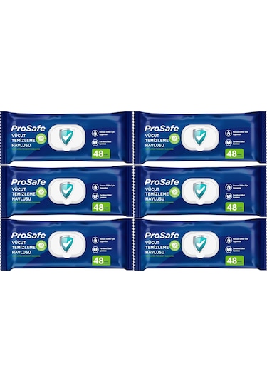 Prosafe Hasta Vücut Temizleme Islak Mendil Havlu 48 Yaprak Xl 6 Lı Set Plastik Kapak 6'lı Set