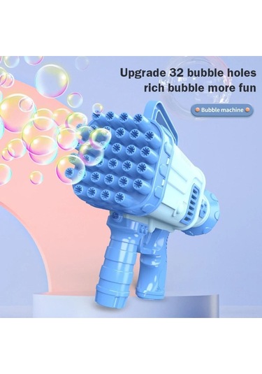 Pilli Roket Atar Köpük Tabancası 32 Delikli Bazooka Bubble Machine - Mavi Mavi