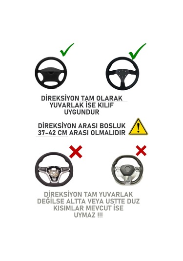 Direksiyon Kılıfı Siyah Geçmeli Tüm Araba Taksi Minibüse Uygun 37-42cm Siyah