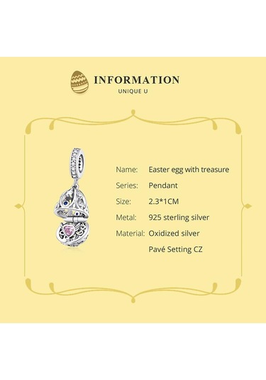 Wostu Paskalya Hollow Yumurta Açılabilir Charms 100% 925 Ayar Gümüş Fit Bilezik Kolye Zirkon Boncuk Gümüş