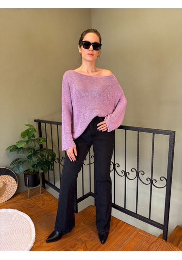 Ali Butik Pembe Kayık Yaka Rahat Kalıp Triko Pembe