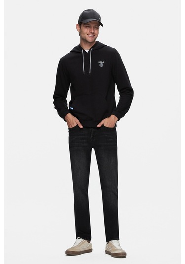 Ucla Nevada Siyah Kapüşonlu Baskılı Standard Fit Erkek Sweatshirt Siyah