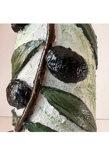 El Yapımı Kabartma Seramik Uygulamalı Zeytin Dalı Desenli Cam Şişe Sirkelik-yağdanlık, Mutfak Dekor Çok Renkli