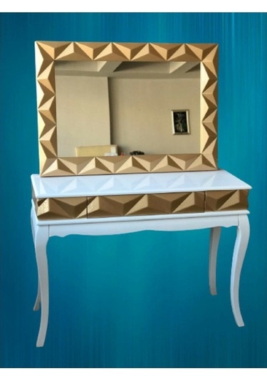 Dresuar Prizma Model Parlak Lake Gold Ve Beyaz Ahşap Kayın Aslan (498566557) Altın