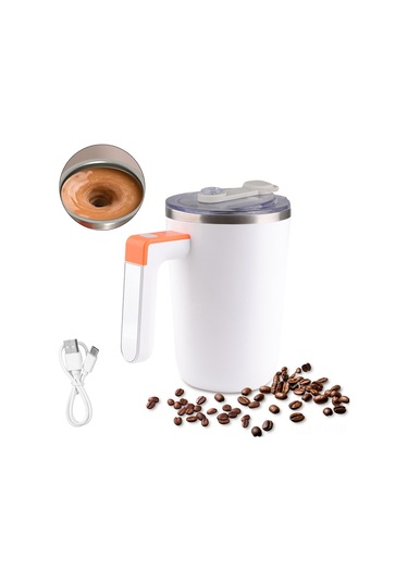 Teltree 300ml Şarj Edilebilir Isıtmalı Karıştırma Bardak, 304 Paslanmaz Çelik, Taşınabilir Kahve Ve Süt Karıştırıcı, Ofis/mutfak/seyahat İçin, Beyaz Beyaz