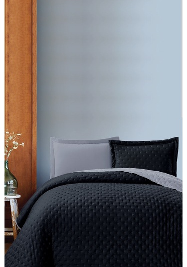 Varol Kapitoneli Çift Taraflı Yatak Örtüsü 240x260 Cm Siyah Siyah