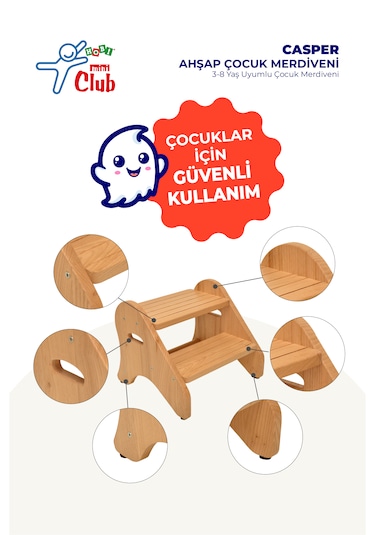 Casper Ahşap Çocuk Merdiveni 3-8 Yaş Uyumlu Çocuk Merdiveni
