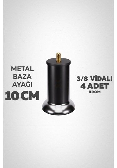 Baza Ayağı 10 Cm 3/8 Vidalı 4 Lü Set Metal Krom Yatak Mobilya Ayağı Kalın Vida Krom 3/8 10 Cm