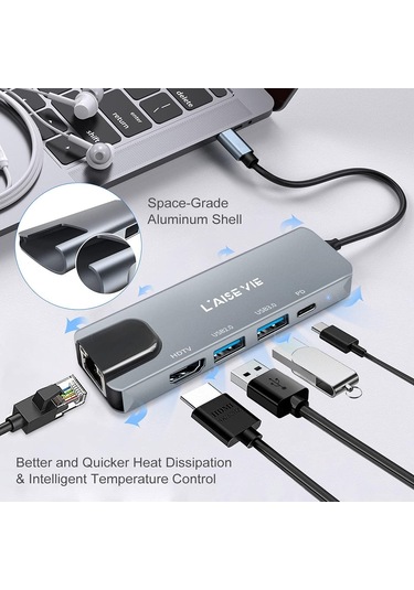 Speeduf Type C Hub Çoklu Bağlantı Noktalı Adaptör, 5'i 1 Arada