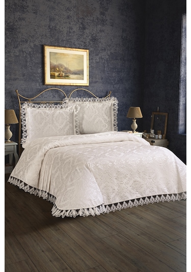 DAMASK MODEL DANTELLİ 3 PARÇA YATAK ÖRTÜSÜ Krem