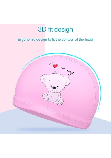 Çocuk Karikatür Hippo Desen Pu Kaplamalı Su Geçirmez Yüzme Şapkası, Desen Rastgele Teslimat Turuncu