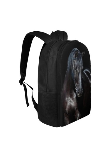 Okul Çantaları Çocuklar Kızlar Erkekler İçin Sırt Çantası 17 İnç Okul Sırt Çantası Günlük Günlük Seyahat Sırt Çantası Hayvan Siyah At