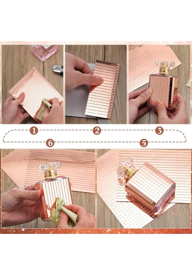 4 Lü Kendinden Yapışkanlı Rose Ayna Mozaik Disco Sticker Duvar Çerçeve Eşya Dekoratif Kaplama 30x30 Rose Gold