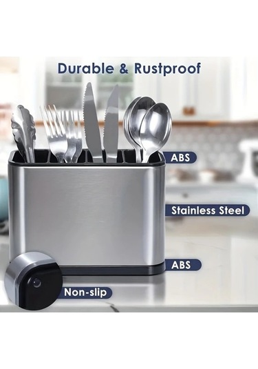 Trendooze Gaojunshop01 1 Paslanmaz Çelik Çatal Bıçak Kutusu, 4 Bölme, Gümüş Renk Gümüş