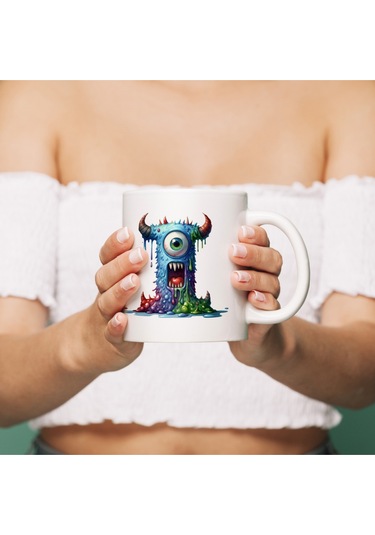 I Harfi Bardak, Sevimli Canavarlar Harflı Bardak Hediyesi Porselen Beyaz