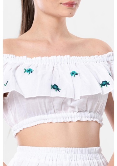 Lavinya Vual Lastik Detaylı Nakışlı Yazlık Crop Bluz Beyaz Byz-beyaz Beyaz