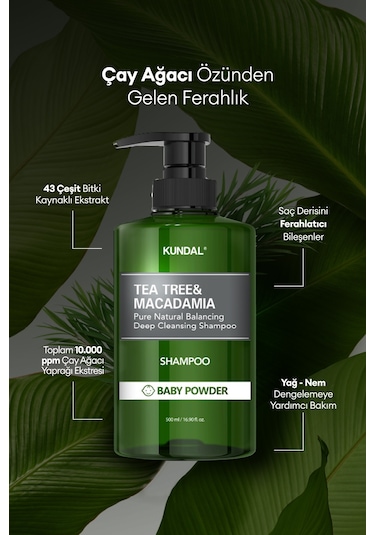 Sorunlu Saç Derisine Özel Şampuan Kundal Tea Tree & Macadamia Deep Cleansing Shampoo Baby Powder