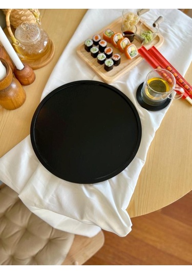 Siyah Ahşap Supla Amerikan Servisi Ve Bardak Altlığı 2'li Takım Siyah