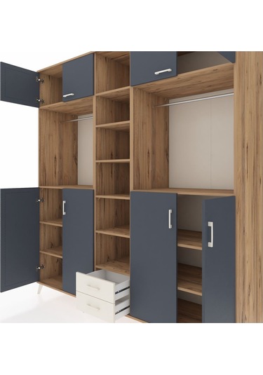 Kronos Dolap 14 Raflı 2 Çekmeceli 2 Askılı 220x59x243 Çam-antrasit/aytaşı Antrasıt/aytası