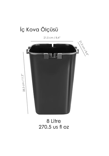 Ahşap Görünümlü Çöp Kovası - Akıllı Kapak Tutma Saplı Kovalı Tezgah Üstü Mutfak Çöp Kovası 8lt Beyaz