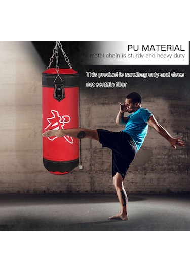 Geeksen Oxford Kumaş Boş Boks Torbası + Metal Zincir + Halka + Kilit + Bilek Koruyucu + Boks Eldiveni + El Koruyucu + Bilek Sargısı - Şok Emici, Dayanıklı, Vücut Geliştirme İçin Kırmızı