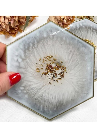 4 Lü Epoksi Bardak Altlığı - 111 Gri