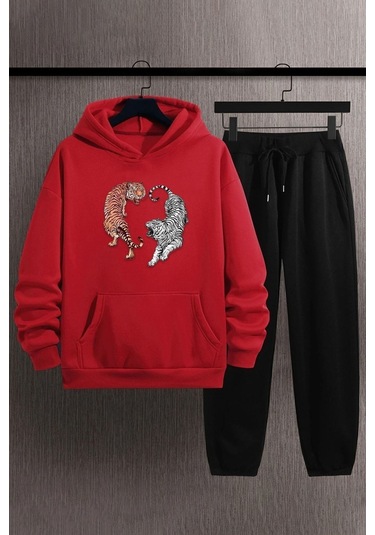 Tiger Baskılı Eşofman Takımı Kırmızı