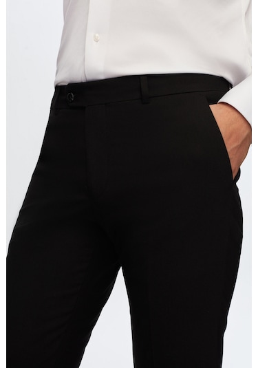 D'S Damat Slim Fit Düz Likralı Esnek Mono Yaka Çift Yırtmaçlı Astarlı Takim Elbise Siyah