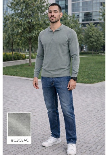 Alexandergardi Hakim Yaka Yarım Fermuarlı Erkek Sweatshirt Gri