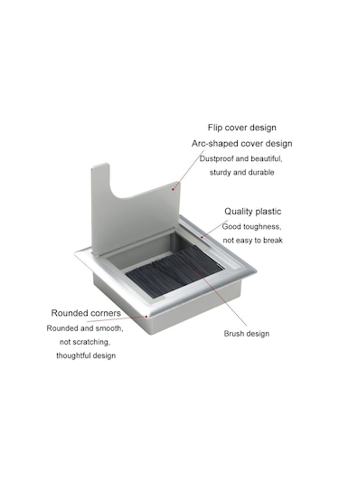 Sones Abs Masa Dikdörtgen Kablo Deliği Kapağı Çıkış Portu Fırçalı Pc Masası Kablo Düzenleyici, Boyut: 80x160mm Siyah
