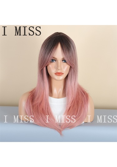 Degrade Pembe Mikro Bukle Moda Kadın Doğal Sentetik Peruk